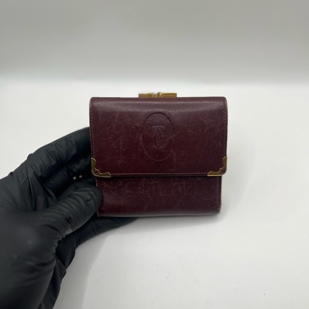 Cartier Red Leather Wallet with Gold Details